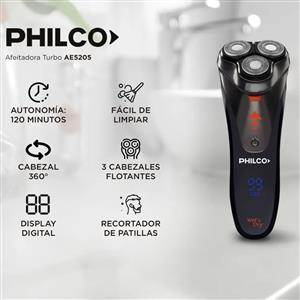 AFEITADORA PHILCO AE5205 LITHIUM 3 CABEZALES FLOTANTES RECARGABLE HUMEDO Y SECO
