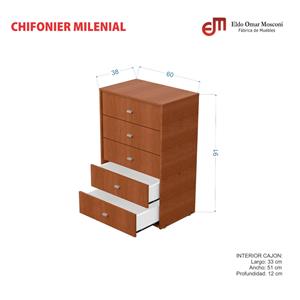 CHIFONIER 5 CAJONES CAJONERA MILENIAL MELAMINA MOSCONI 56728 COLOR TABACO

