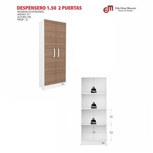 DESPENSERO MUEBLE ORGANIZADOR MOSCONI 2 PUERTAS 150 CM 55993 COLOR BLANCO
