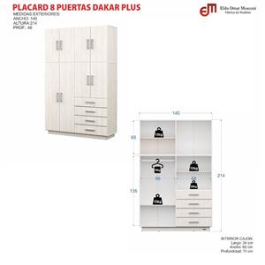 PLACARD MOSCONI ROPERO 8 PUERTAS 4 CAJONES CON BAULERA DAKAR 56599 COLOR BLANCO