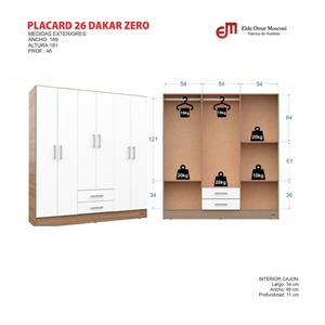 PLACARD MOSCONI 6 PUERTAS 2 CAJONES DAKAR ZERO ROPERO ARMARIO 56834 COLOR TABACO