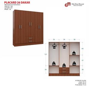 PLACARD 6 PUERTAS 2 CAJONES MELAMINA MOSCONI DAKAR 56963 COLOR VENEZIA/BLANCO